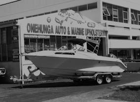 Bimini canopy, stainless steel frame, using grey Sunbrella canvas.